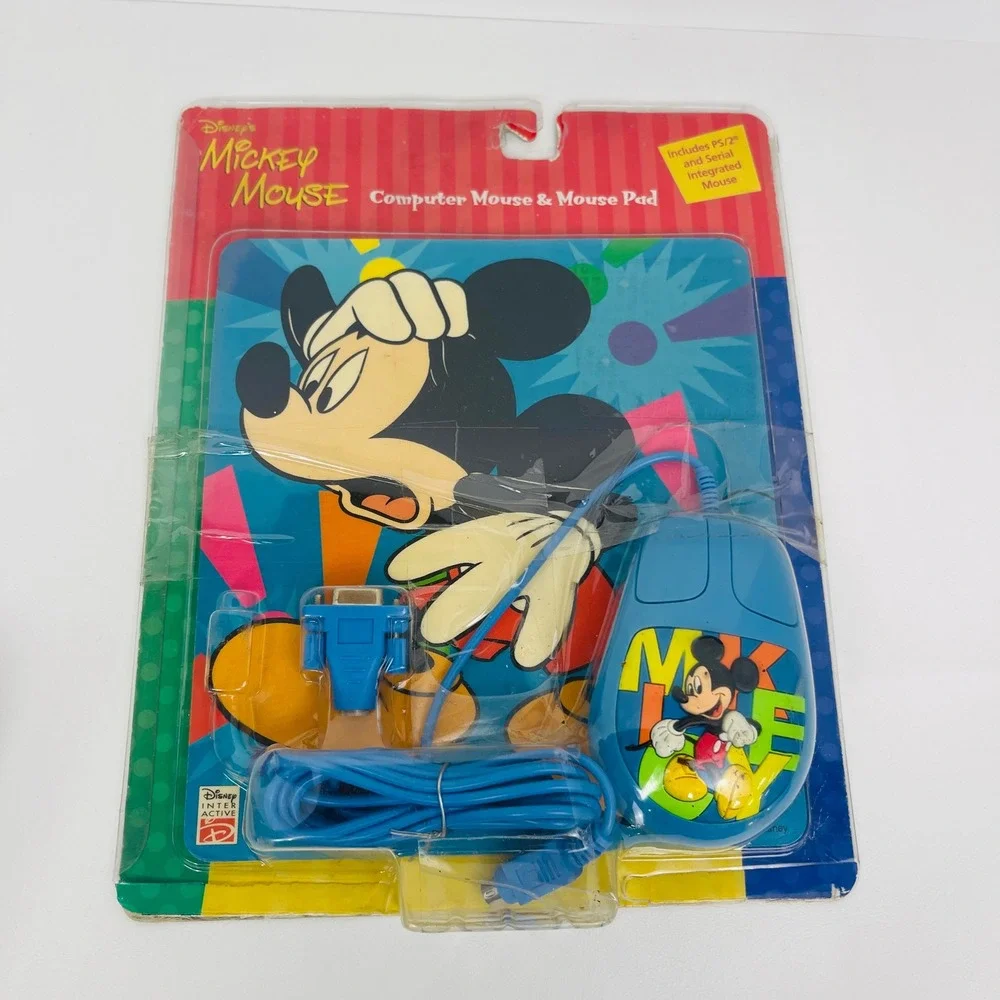 Disney Mickey Mouse Computer Mouse Mouse Pad Blue PS 2 Serial Vintage Repackaged